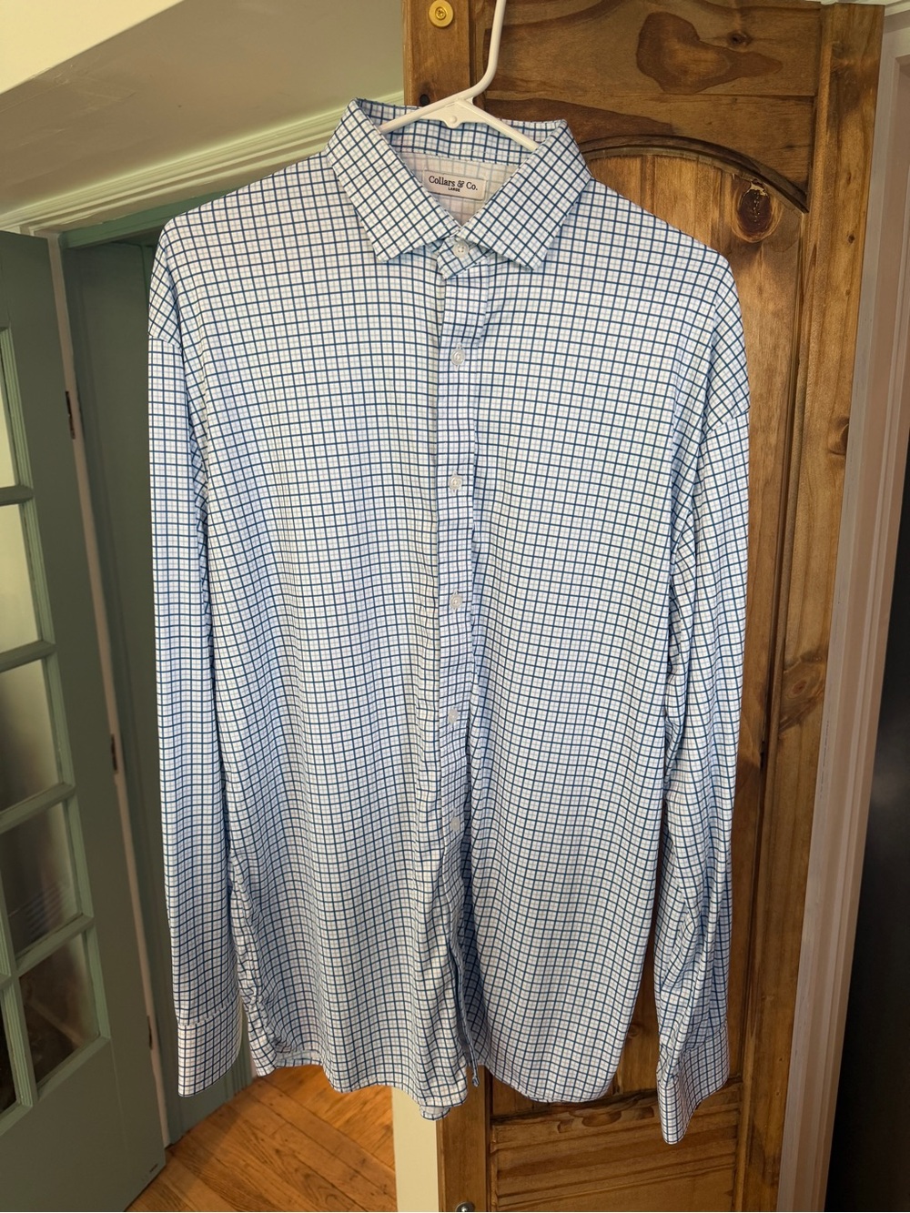 Collars & Co. Quattro Flex Dress Shirt with Semi-Spread Collar; Blue Tattersall